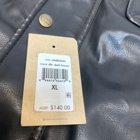 Levis Mens Sherpa Lining Faux Leather Bomber Jacket Dark Brown Size XL - Picture 6 of 9